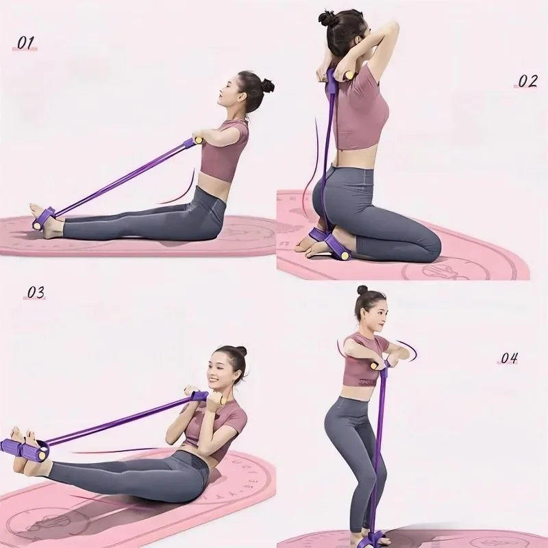 Resistance Bands 4 Tube Pedal Ankle Puller Exercise Stretching for Arm and Leg