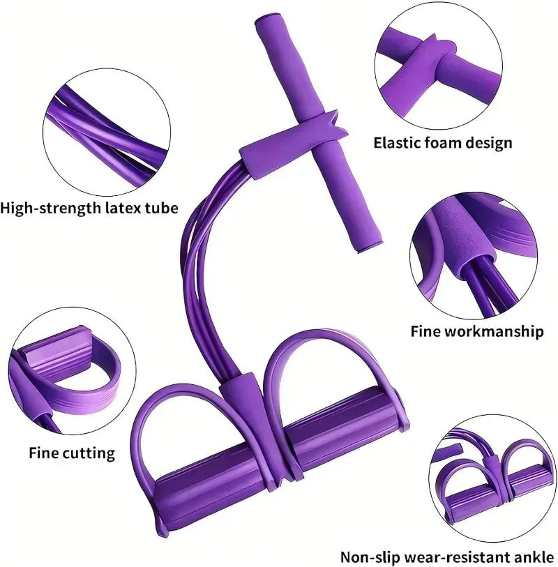 Resistance Bands 4 Tube Pedal Ankle Puller Exercise Stretching for Arm and Leg