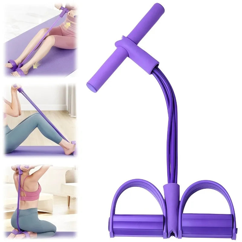 Resistance Bands 4 Tube Pedal Ankle Puller Exercise Stretching for Arm and Leg