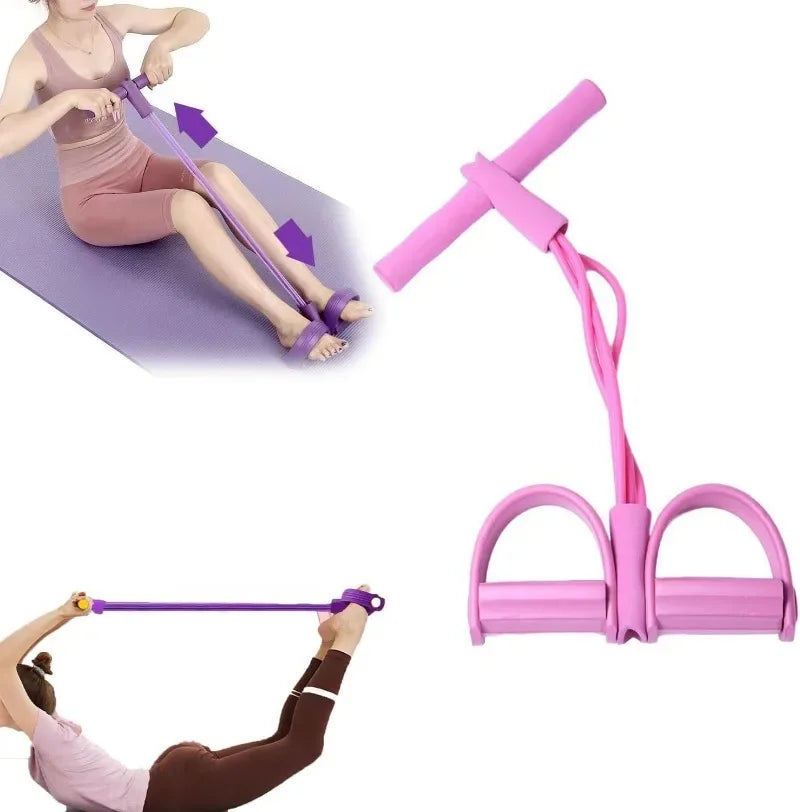 Resistance Bands 4 Tube Pedal Ankle Puller Exercise Stretching for Arm and Leg