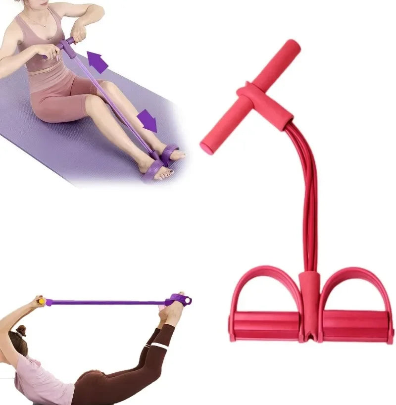 Resistance Bands 4 Tube Pedal Ankle Puller Exercise Stretching for Arm and Leg