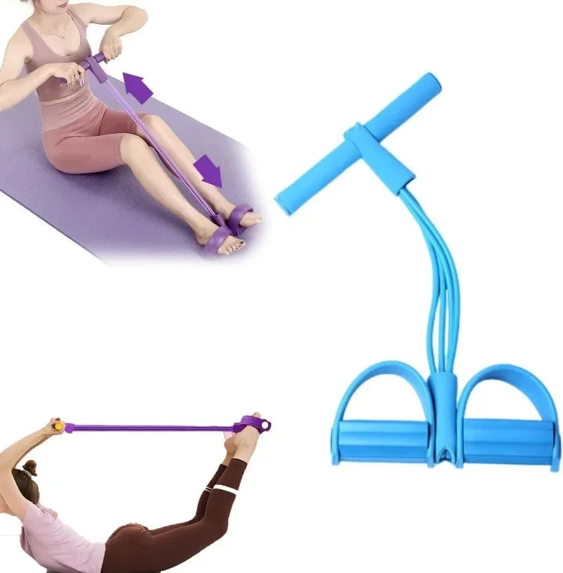 Resistance Bands 4 Tube Pedal Ankle Puller Exercise Stretching for Arm and Leg